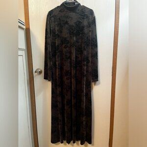 Vintage Jones New York Dress Green Floral Velvet Burnout Romantic Goth XL